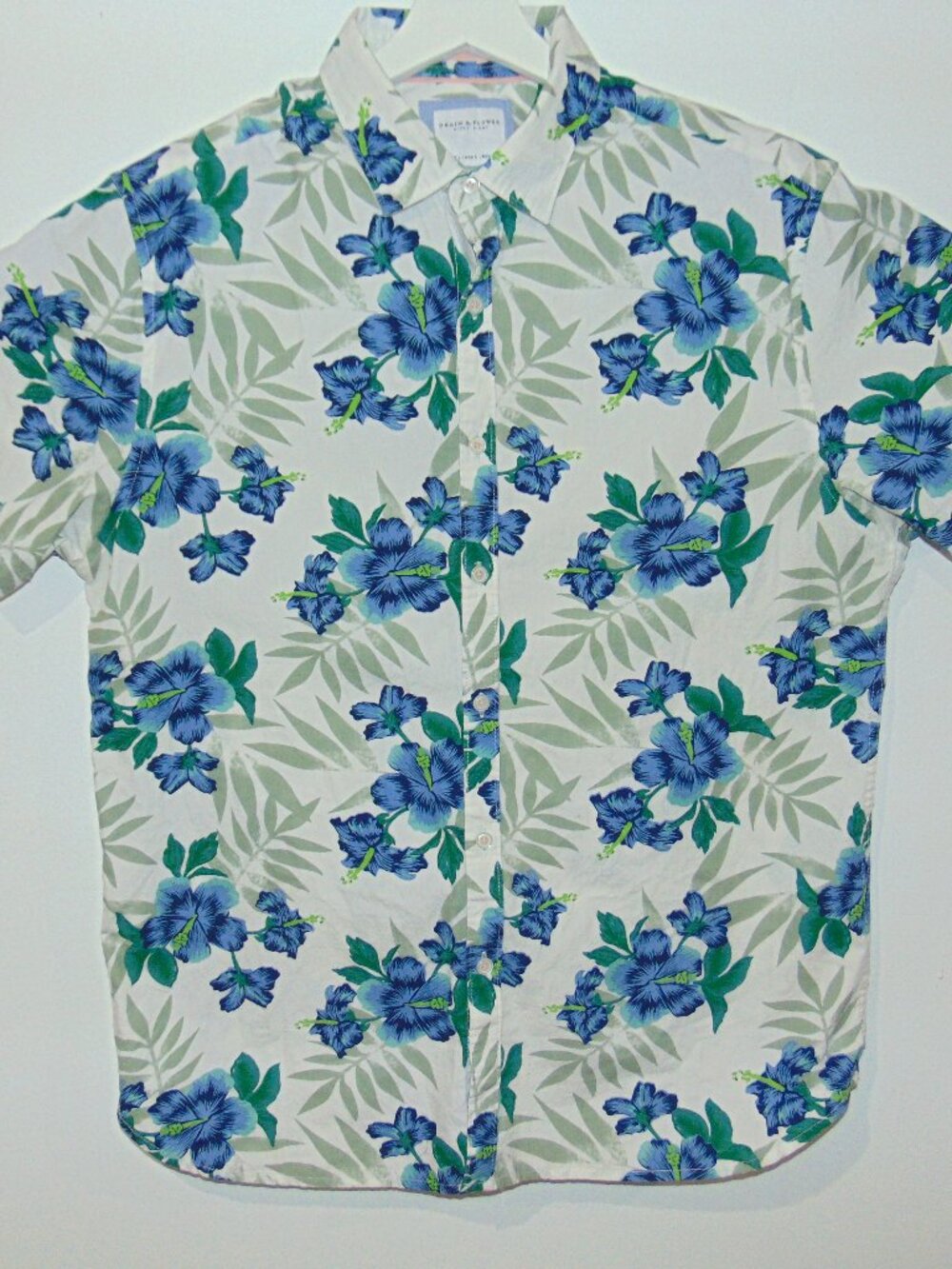 Denim & Flower Button Up Shirt Men’s Large L White Floral Print Cotton